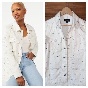 NWOT FREE ASSEMBLY Floral Barn Coat Chore Canvas Denim Jean Jacket SMALL 0 SM